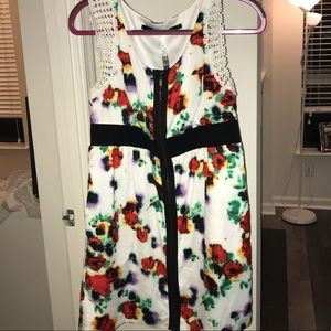 Flower print dress with lace cap sleeves